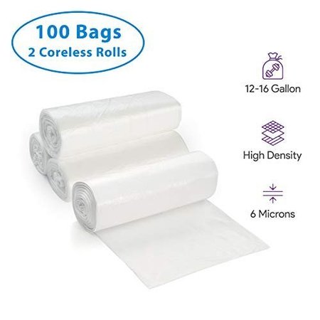 Proheal 12-16 Gal Clear Trash Bags - Medium - Large -  6 Microns 5 Coreless Rolls, 250PK 016-LN125-250PK